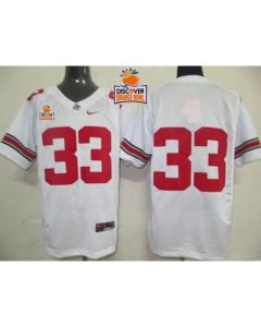 Buckeyes #33 White 2014 Discover Orange Bowl Patch Stitched NCAA Jersey