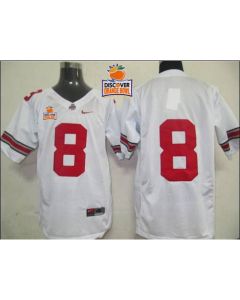 Buckeyes #8 White 2014 Discover Orange Bowl Patch Stitched NCAA Jersey