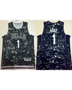 Bulls #1 Derrick Rose Black City Light Stitched NBA Jersey