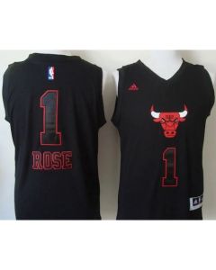 Bulls #1 Derrick Rose Black New Fashion Stitched NBA Jersey