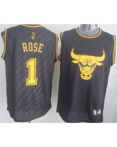 Bulls #1 Derrick Rose Black Precious Metals Fashion Stitched NBA Jersey