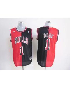 Bulls #1 Derrick Rose Black/Red Split Fashion Stitched NBA Jersey
