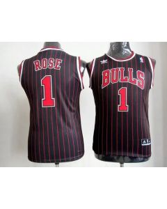 Bulls #1 Derrick Rose Black(Red Strip) Stitched Youth NBA Jersey