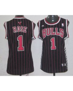 Bulls #1 Derrick Rose Black Strip Women's Fashion Stitched NBA Jersey