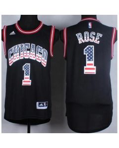 Bulls #1 Derrick Rose Black USA Flag Fashion Stitched NBA Jersey