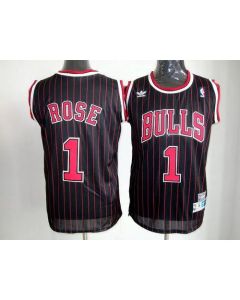 Bulls #1 Derrick Rose Black With Red Strip Throwback Stitched NBA Jersey