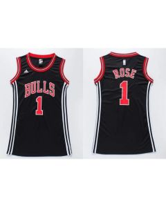 Bulls #1 Derrick Rose Black Women's Dress Stitched NBA Jersey