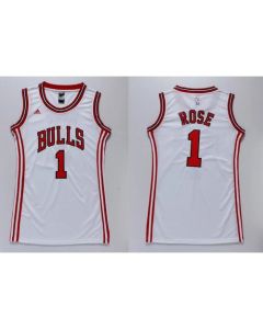 Bulls #1 Derrick Rose White Women's Dress Stitched NBA Jersey