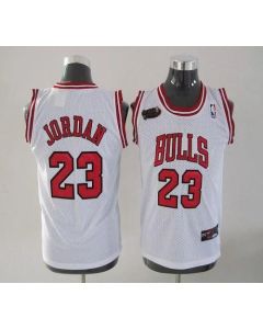 Bulls #23 Michael Jordan White Champion Patch Stitched Youth NBA Jersey