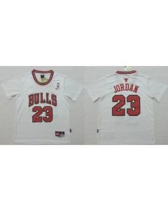 Bulls #23 Michael Jordan White Short Sleeve Stitched NBA Jersey