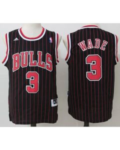 Bulls #3 Dwyane Wade Black (Red Strip) Throwback Stitched NBA Jersey