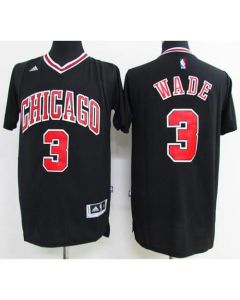 Bulls #3 Dwyane Wade Black Short Sleeve Stitched NBA Jersey