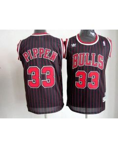 Bulls #33 Scottie Pippen Black With Red Strip Throwback Stitched NBA Jersey