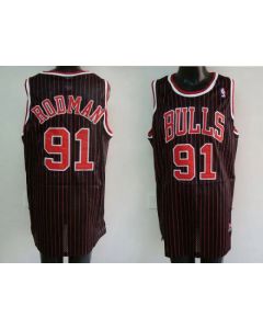 Bulls #91 Dennis Rodman Stitched Black Red Strip NBA Jersey