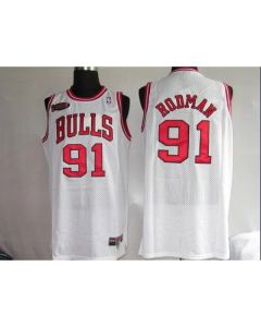 Bulls #91 Dennis Rodman Stitched White Champion Patch NBA Jersey