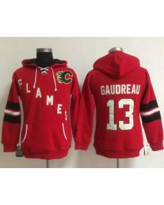 Calgary Flames #13 Johnny Gaudreau Red Women's Old Time Heidi NHL Hoodie