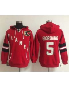 Calgary Flames #5 Mark Giordano Red Women's Old Time Heidi NHL Hoodie