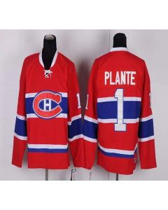 Canadiens #1 Jacques Plante Red CH CCM Throwback Stitched NHL Jersey