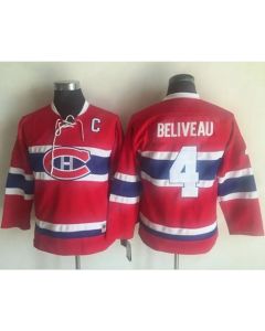 Canadiens #4 Jean Beliveau Red CCM Throwback Stitched Youth NHL Jersey