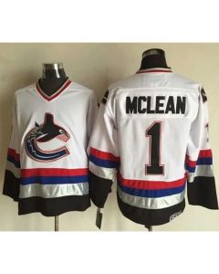 Canucks #1 Kirk Mclean White/Black CCM Throwback Stitched NHL Jersey