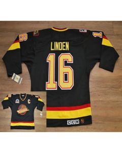 Canucks #16 Trevor Linden Stitched Black CCM Throwback Vintage NHL Jersey