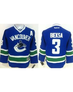 Canucks #3 Kevin Bieksa Blue Stitched Youth NHL Jersey