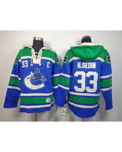 Canucks #33 Henrik Sedin Blue Sawyer Hooded Sweatshirt Stitched NHL Jersey
