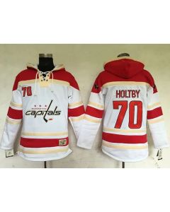 Capitals #70 Braden Holtby White Sawyer Hooded Sweatshirt Stitched NHL Jersey