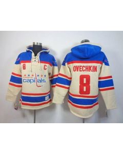 Capitals #8 Alex Ovechkin Cream Sawyer Hooded Sweatshirt Stitched NHL Jersey
