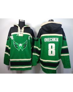 Capitals #8 Alex Ovechkin Green St. Patrick's Day McNary Lace Hoodie Stitched NHL Jersey
