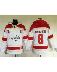 Capitals #8 Alex Ovechkin White Sawyer Hooded Sweatshirt Stitched NHL Jersey