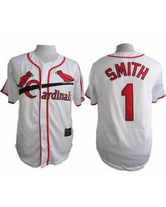 Cardinals #1 Ozzie Smith White Cooperstown Throwback Stitched MLB Jersey