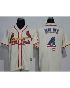 Cardinals #4 Yadier Molina Cream USA Flag Fashion Stitched MLB Jersey