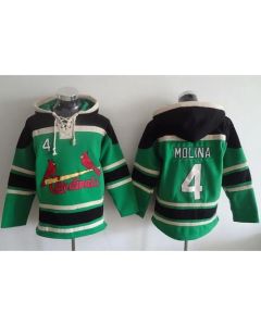 Cardinals #4 Yadier Molina Green Sawyer Hooded Sweatshirt MLB Hoodie