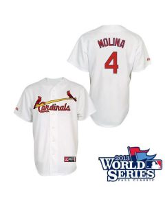 Cardinals #4 Yadier Molina White Cool Base 2013 World Series Patch Stitched MLB Jersey