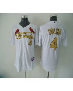 Cardinals #4 Yadier Molina White(Gold No.) Cool Base Stitched MLB Jersey