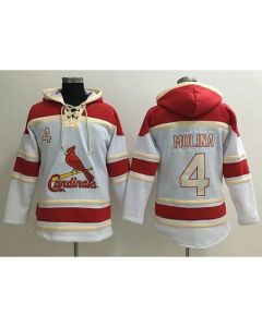 Cardinals #4 Yadier Molina White Sawyer Hooded Sweatshirt MLB Hoodie