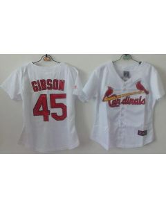 Cardinals #45 Bob Gibson White Women's Home Stitched MLB Jersey