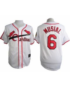 Cardinals #6 Stan Musial White Cooperstown Throwback Stitched MLB Jersey