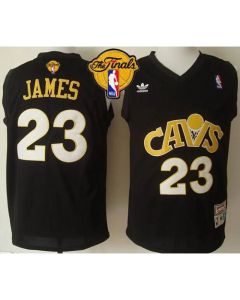 Cavaliers #23 LeBron James Black CAVS Throwback The Finals Patch Stitched NBA Jersey