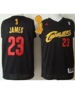 Cavaliers #23 LeBron James Black(Red No.) Fashion The Champions Patch Stitched NBA Jersey