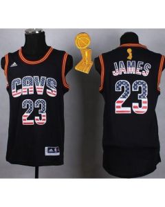 Cavaliers #23 LeBron James Black USA Flag Fashion The Champions Patch Stitched NBA Jersey