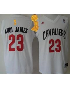 Cavaliers #23 LeBron James White "King James" The Champions Patch Stitched NBA Jersey