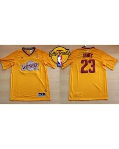 Cavaliers #23 LeBron James Yellow Throwback Short Sleeve The Finals Patch Stitched NBA Jersey