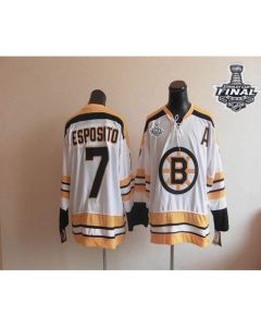 CCM Throwback Bruins Stanley Cup Finals Patch #7 Phil Esposito White Stitched NHL Jersey