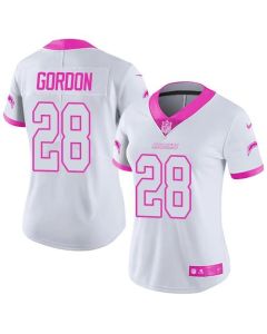 Chargers #28 Melvin Gordon White/Pink Women's Stitched NFL Limited Rush Fashion Jersey