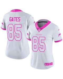Chargers #85 Antonio Gates White/Pink Women's Stitched NFL Limited Rush Fashion Jersey