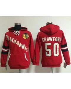 Chicago Blackhawks #50 Corey Crawford Red Women's Old Time Heidi NHL Hoodie