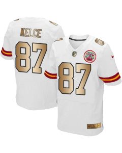 Chiefs #87 Travis Kelce White Men's Stitched NFL Elite Gold Jersey