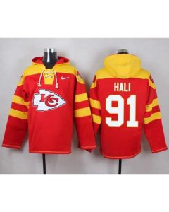 Chiefs #91 Tamba Hali Red Player Pullover NFL Hoodie